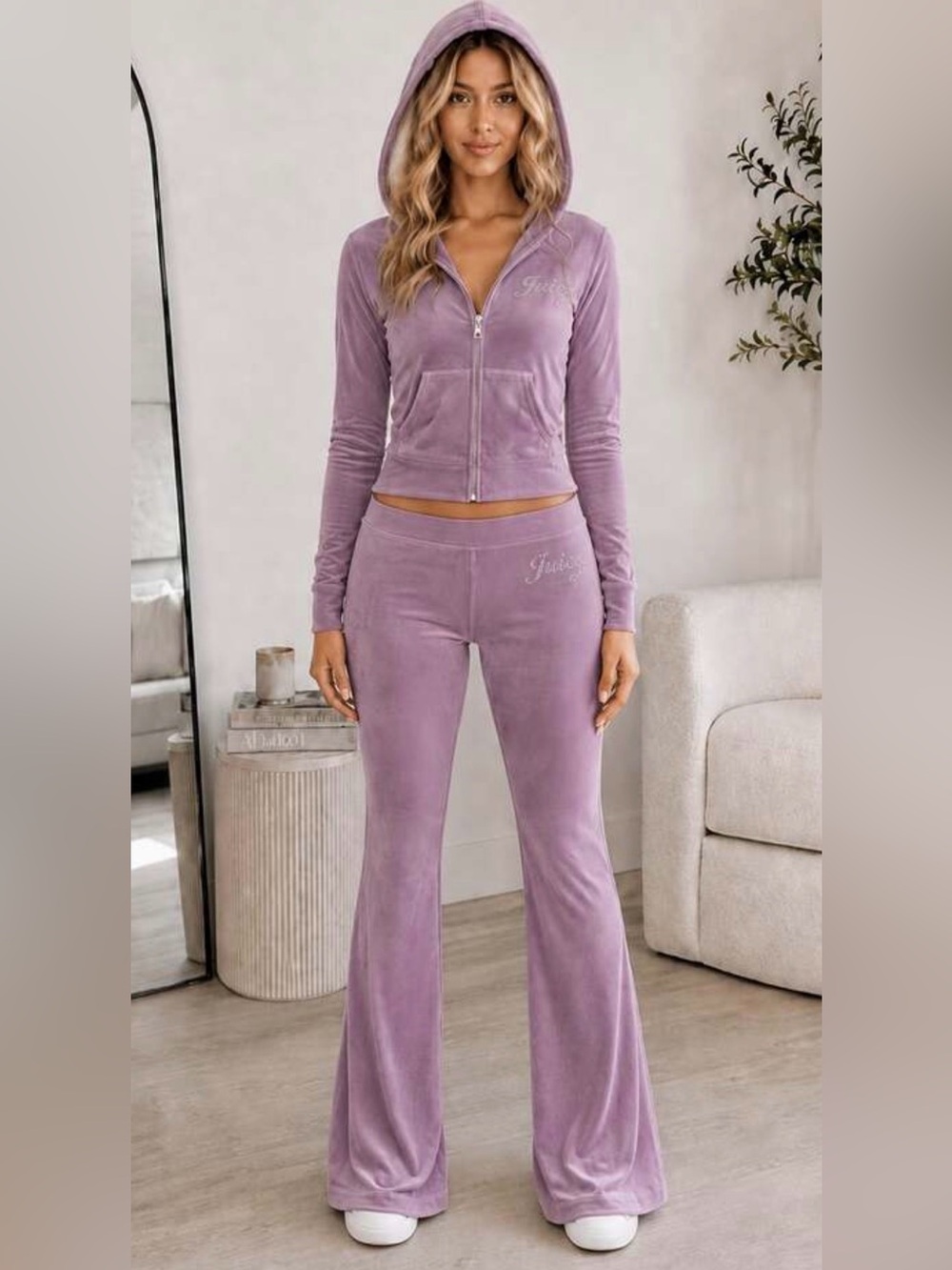 Juicy Couture Velour Rhinestone Lavender Smoky Grape Tracksuit Set M, XL